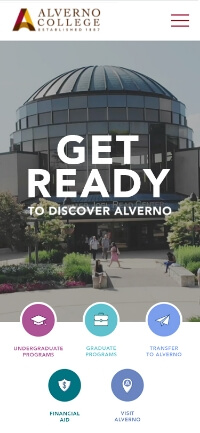 A Screenshot of Alverno College's Website on a Cellphone