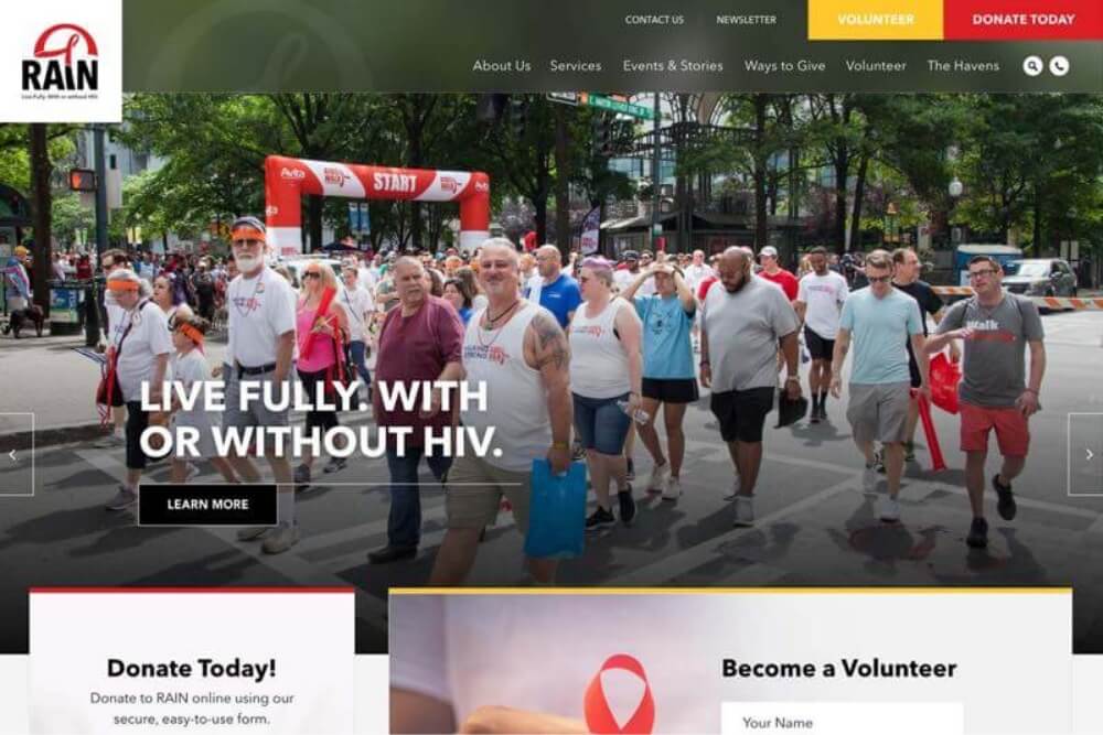 A screenshot of RAIN's website