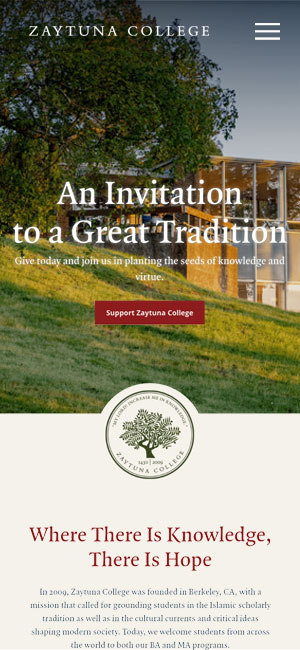 Zaytuna College Website Mobile Preview