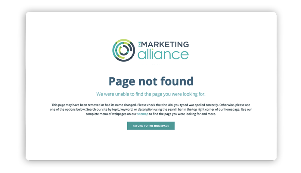 404 error page association website example: The Marketing Alliance