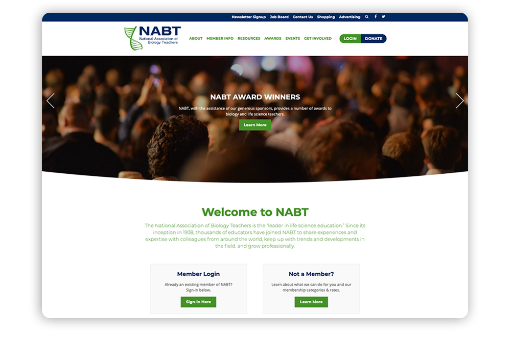 Association website example with easy conversions: National Association of Biology Teachers
