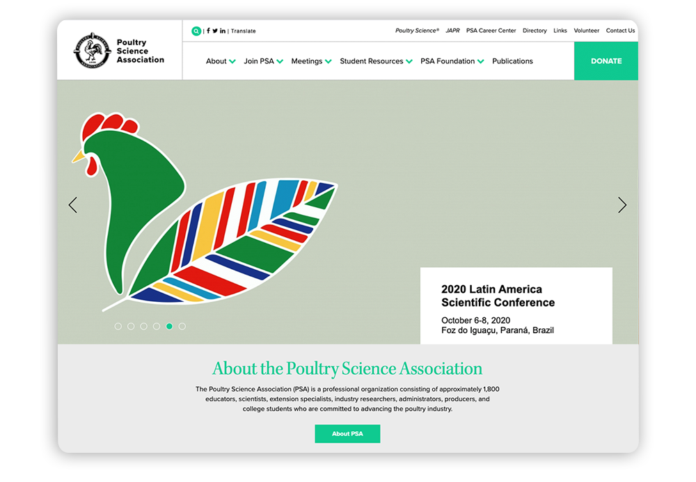 Association website example using white space: Poultry Science Association