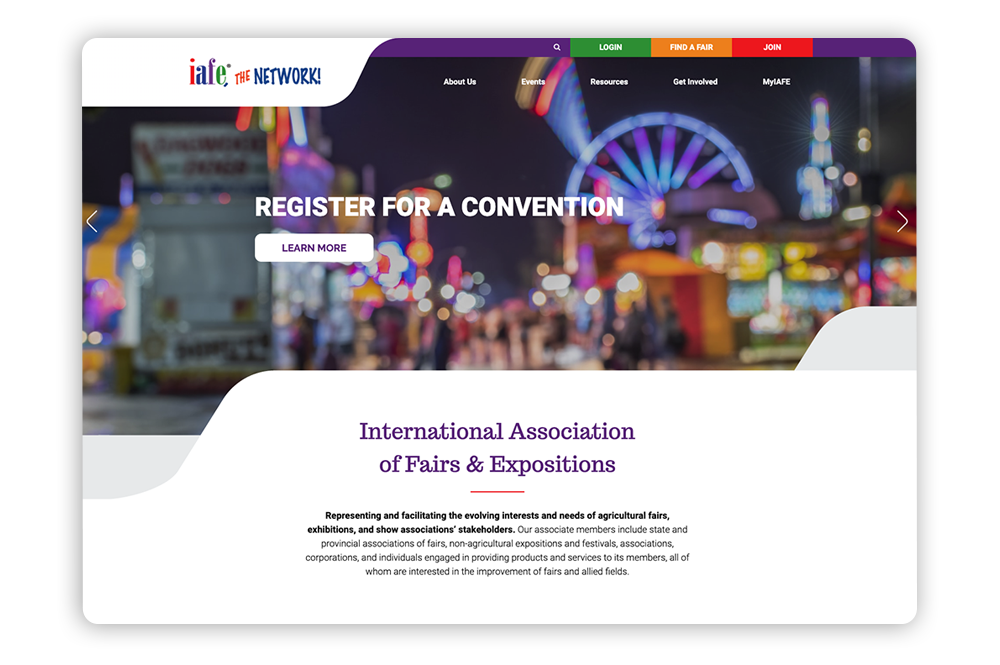 Branded association website example: International Association of Fairs & Expos