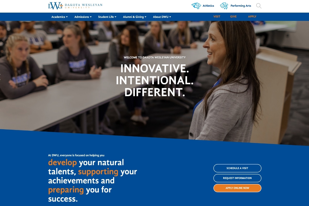 Dakota Wesleyan University Website Desktop Preview