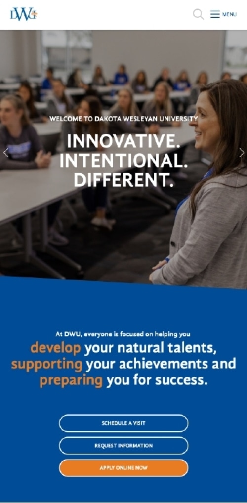 Dakota Wesleyan University Website Mobile Preview
