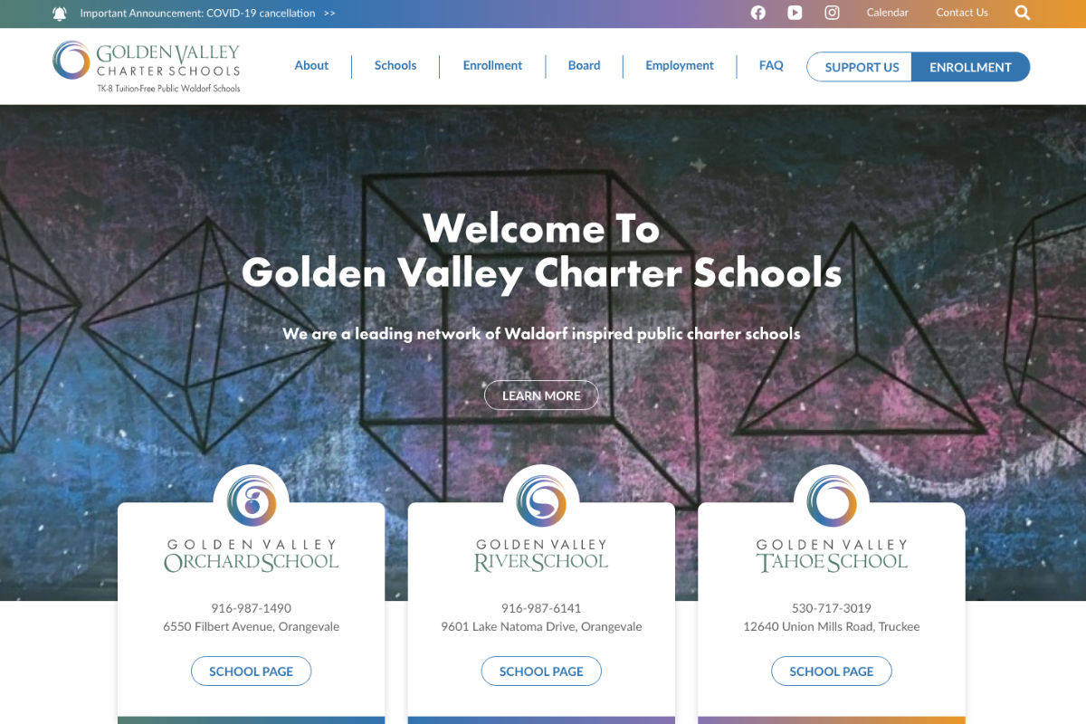 Golden Valley Charter Schools Website Desktop Preview