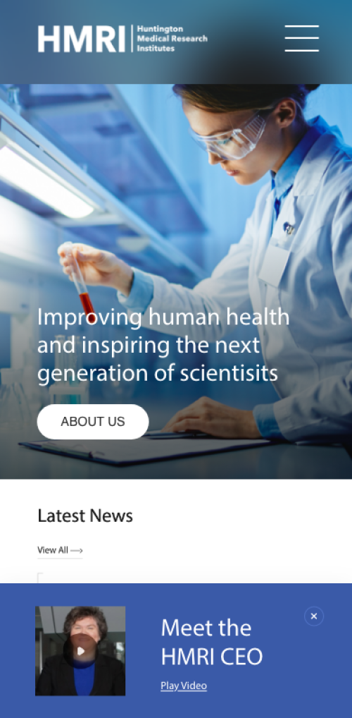 Huntington Medical Research Institutes (HMRI) Website Mobile Preview