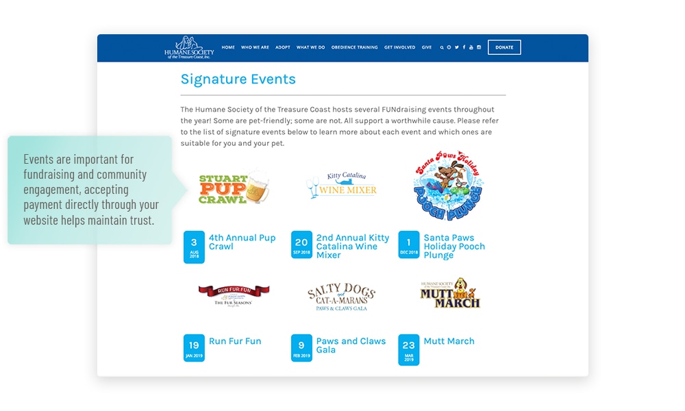 Humane society website event listings
