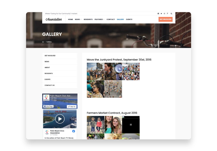 Use the Gallery tab to feature images of your association in action on your website. 