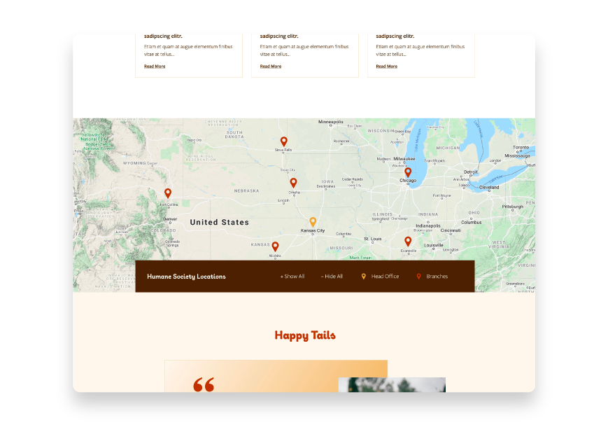 A website template with a customizable map is a key feature to show your locations.