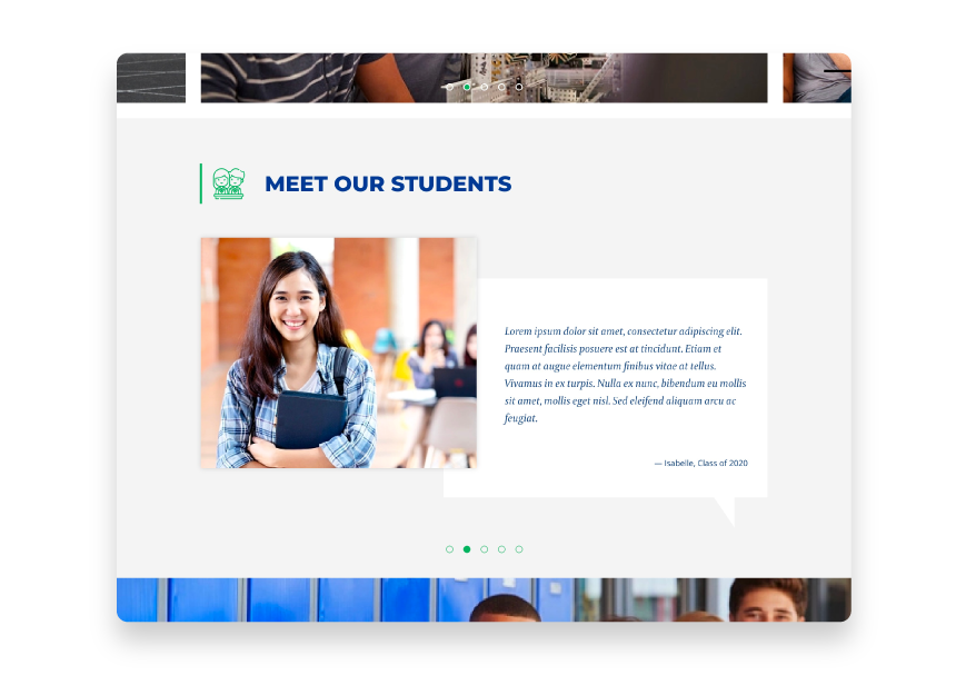 Smarty offers a customizable "Meet our Students" section to engage audiences.