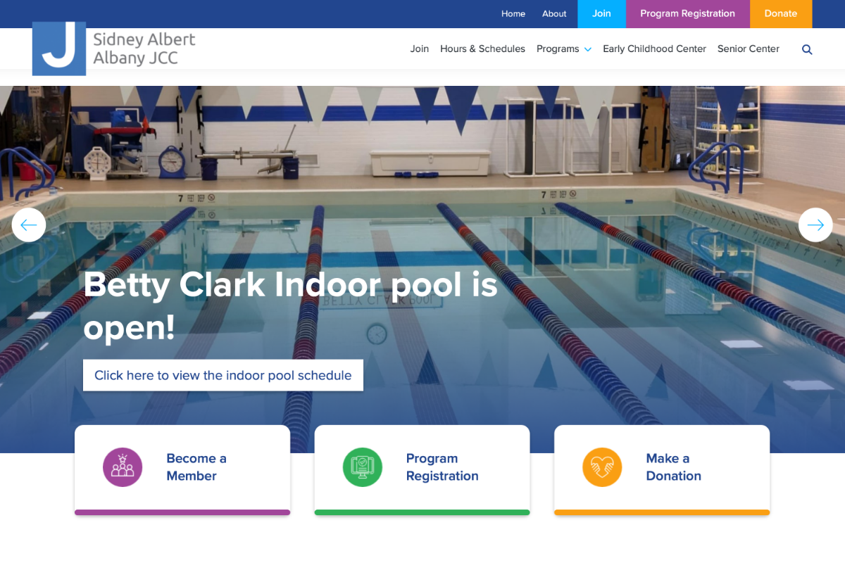 Sidney Albert Albany Jewish Community Center Website Desktop Preview