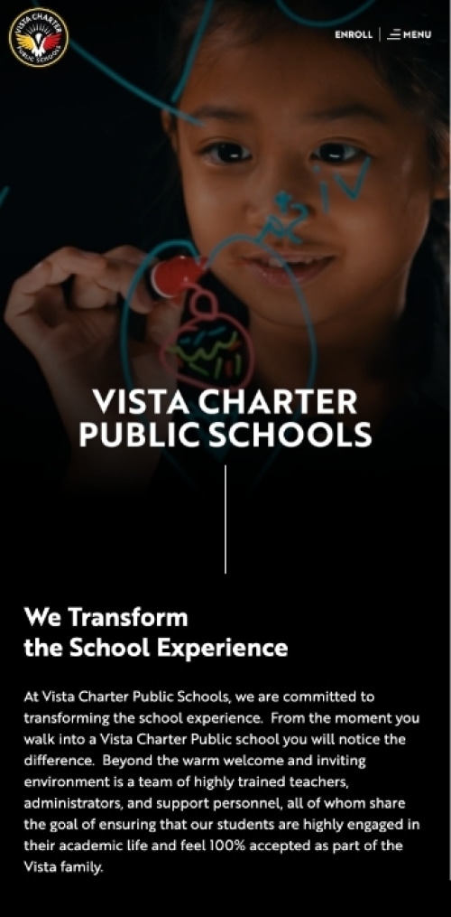 Vista Charter Public Schools Website Mobile Preview