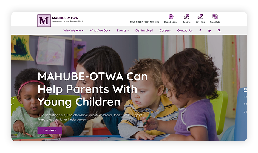 This is a screenshot of the MAHUBE-OTWA site, which is one of the best nonprofit websites.