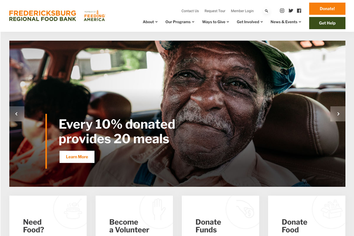 Fredericksburg Regional Food Bank Website Desktop Preview