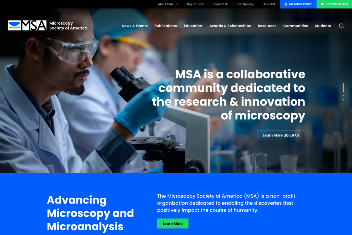 Microscopy Society of America Website Desktop Preview