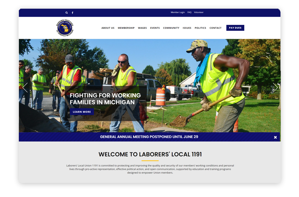 Union web design: alert banner feature